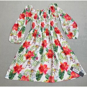 NWT S.DEER Dress Floral Print Womens XXL Long Sleeve Smocked A Line Summer Midi